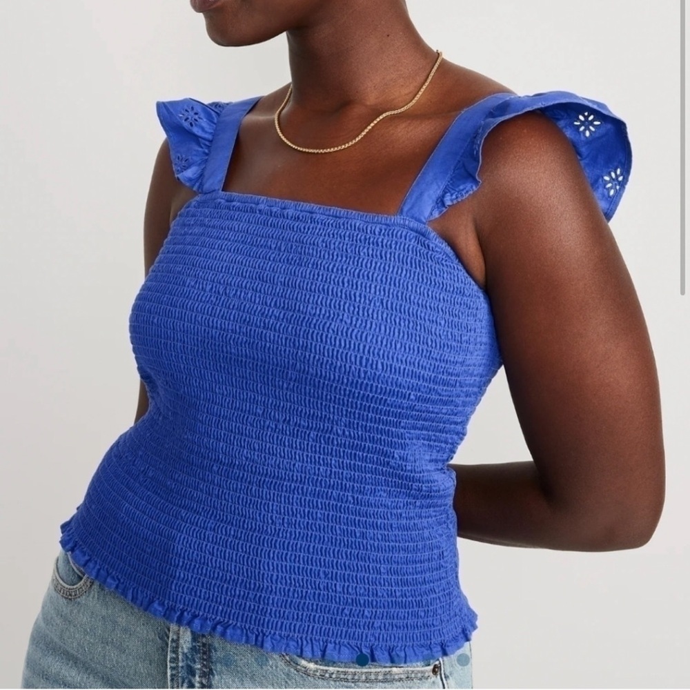Old Navy Smocked Fitted Ruffle Sleeves Crop Top Eyelet Lace Stretch Boho Tube 2X